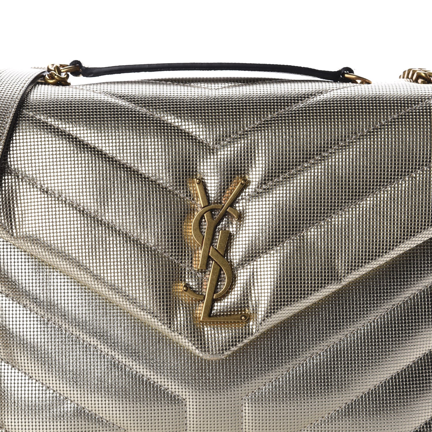 Saint Laurent Metallic Calfskin Y Quilted Small Loulou Monogram Chain Satchel Platino 11 of 11