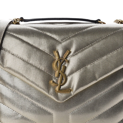 Saint Laurent Metallic Calfskin Y Quilted Small Loulou Monogram Chain Satchel Platino 11 of 11