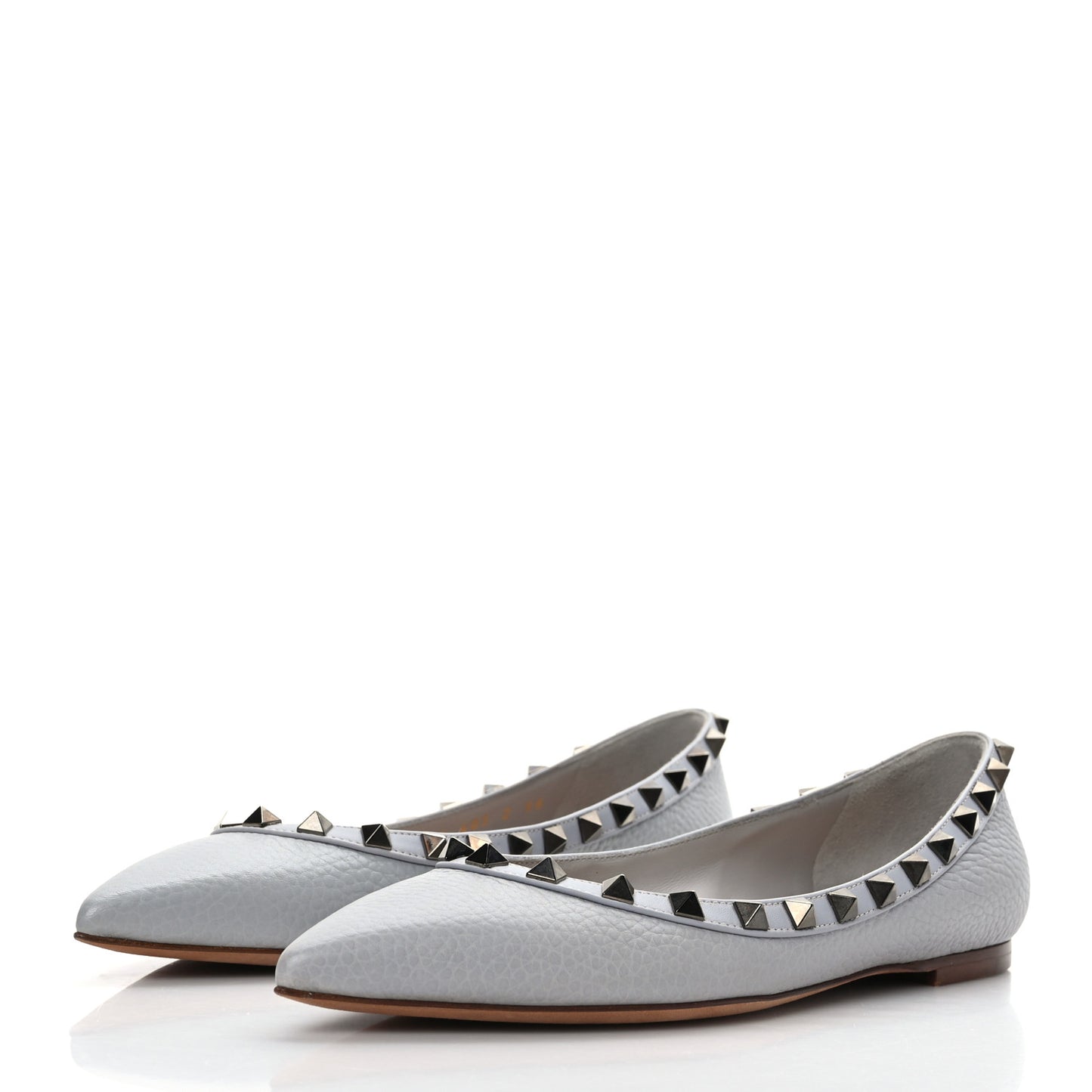 Pebbled Calfskin Rockstud Ballerina Flats 36 Pastel Grey