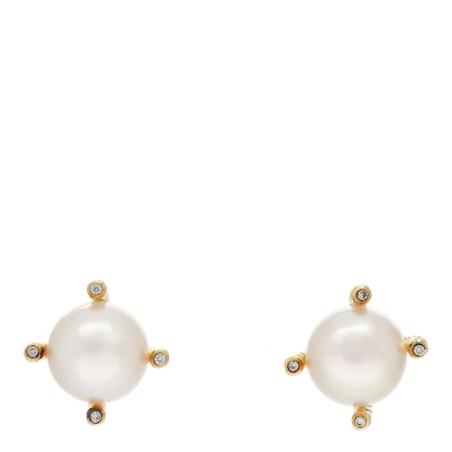 18K Yellow Gold Diamond Pearl 10mm Cable Stud Earrings