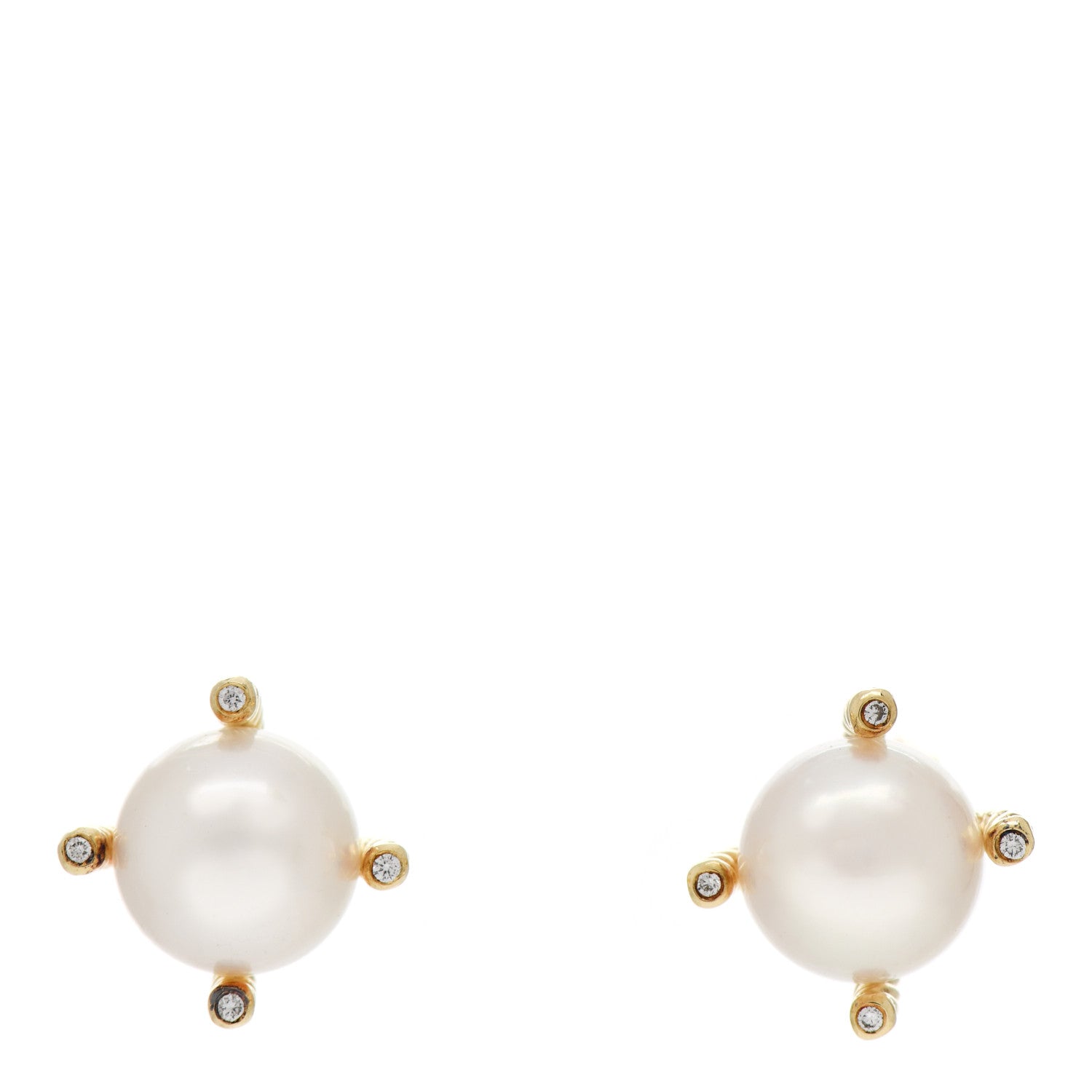 David Yurman 18K Yellow Gold Diamond Pearl 10mm Cable Stud Earrings 1 of 5