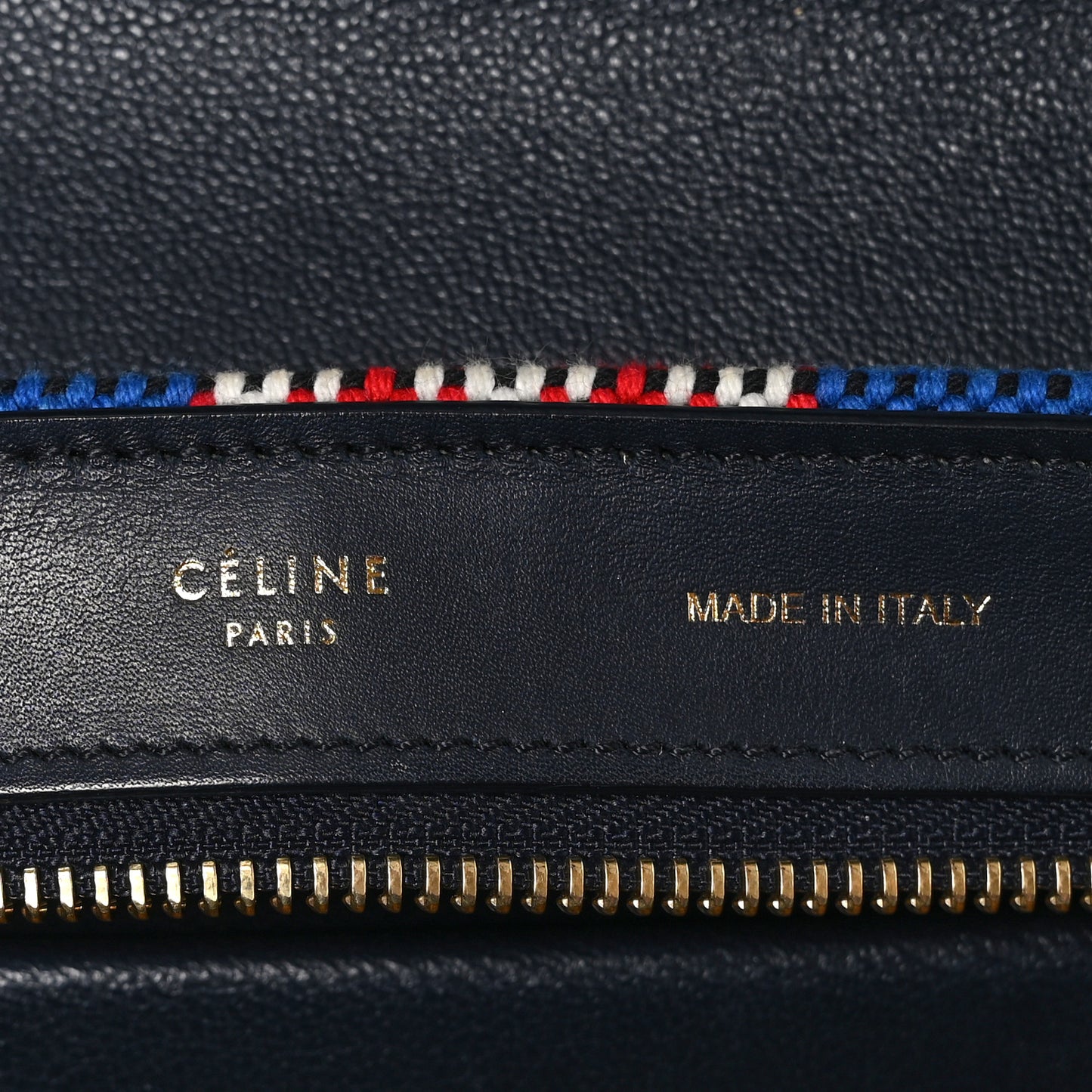 Smooth Calfskin Striped Canvas Small Trapeze Navy Blue