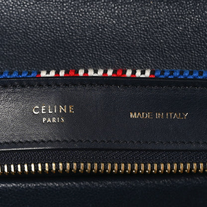 Celine Smooth Calfskin Striped Canvas Small Trapeze Navy Blue 6 of 9