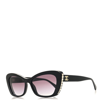 Chanel Acetate Pearl Cat Eye CC Sunglasses 5481-H Black 1 of 7