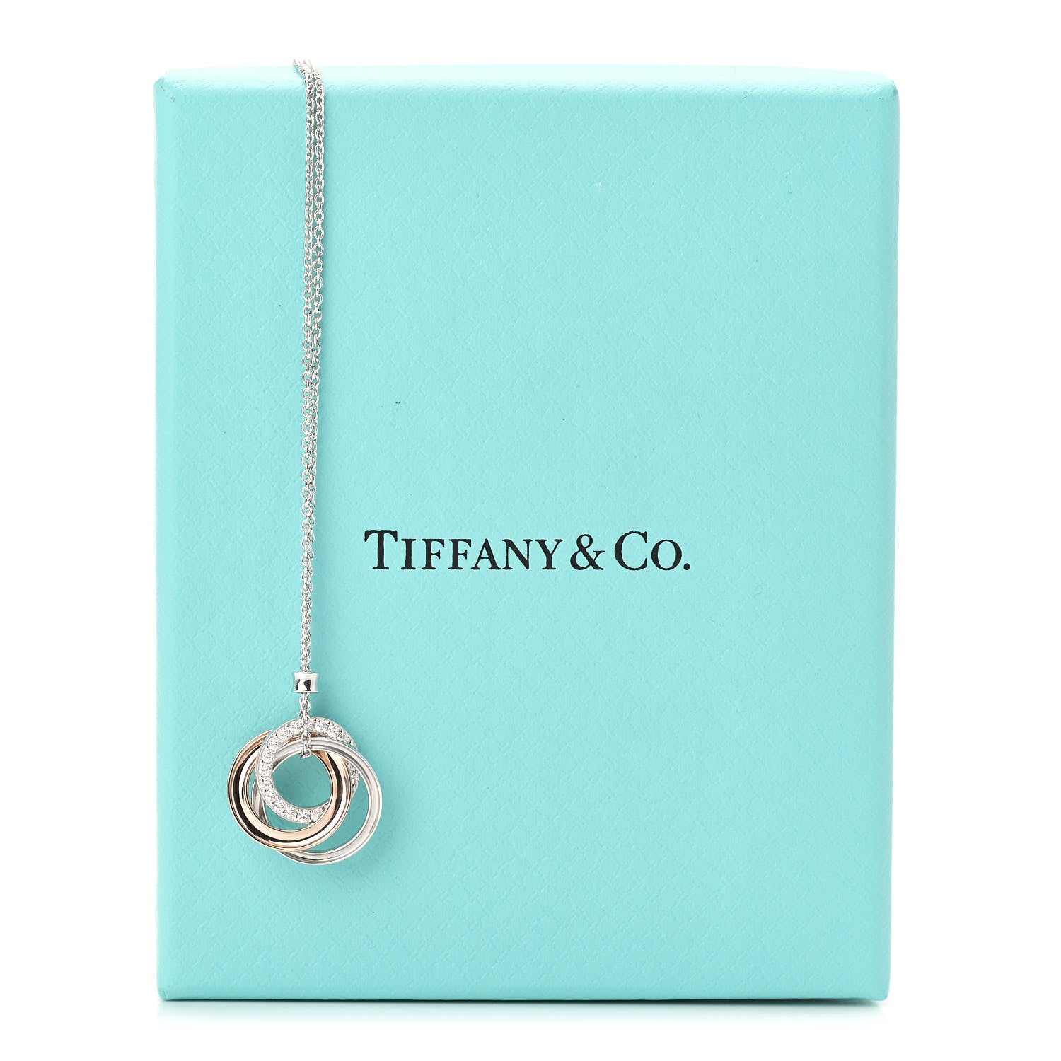 Tiffany 18K White Rose Gold Diamond 1837 Triple Interlocking Circles Pendant Necklace 5 of 5