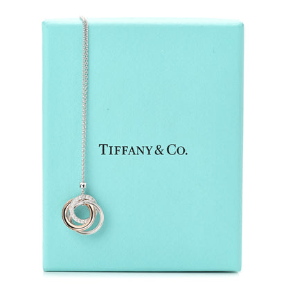 Tiffany 18K White Rose Gold Diamond 1837 Triple Interlocking Circles Pendant Necklace 5 of 5