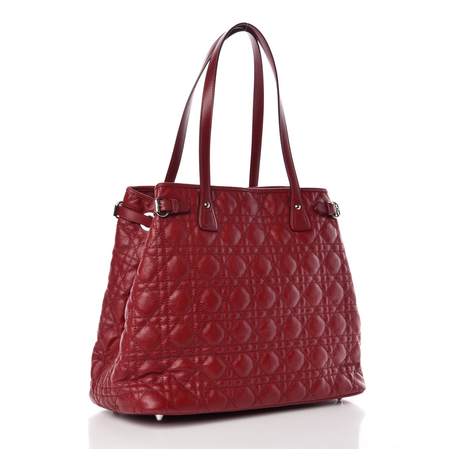 Christian Dior Coated Canvas Cannage Medium Panarea Tote Red 3 of 9