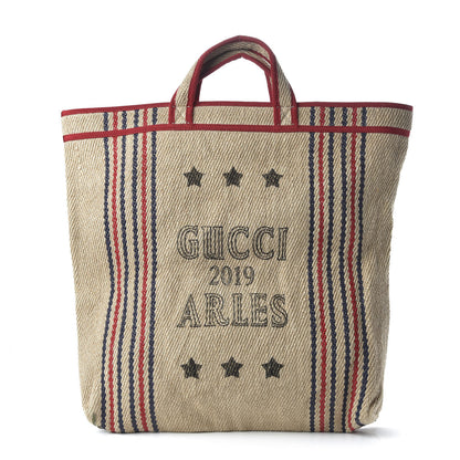 Gucci Straw Juta Printed Arles Tote Beige 1 of 10