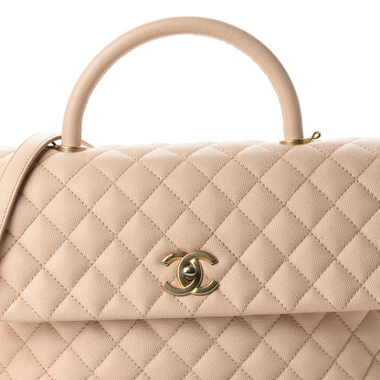 Chanel Caviar Quilted Medium Coco Handle Flap Beige 16 of 16