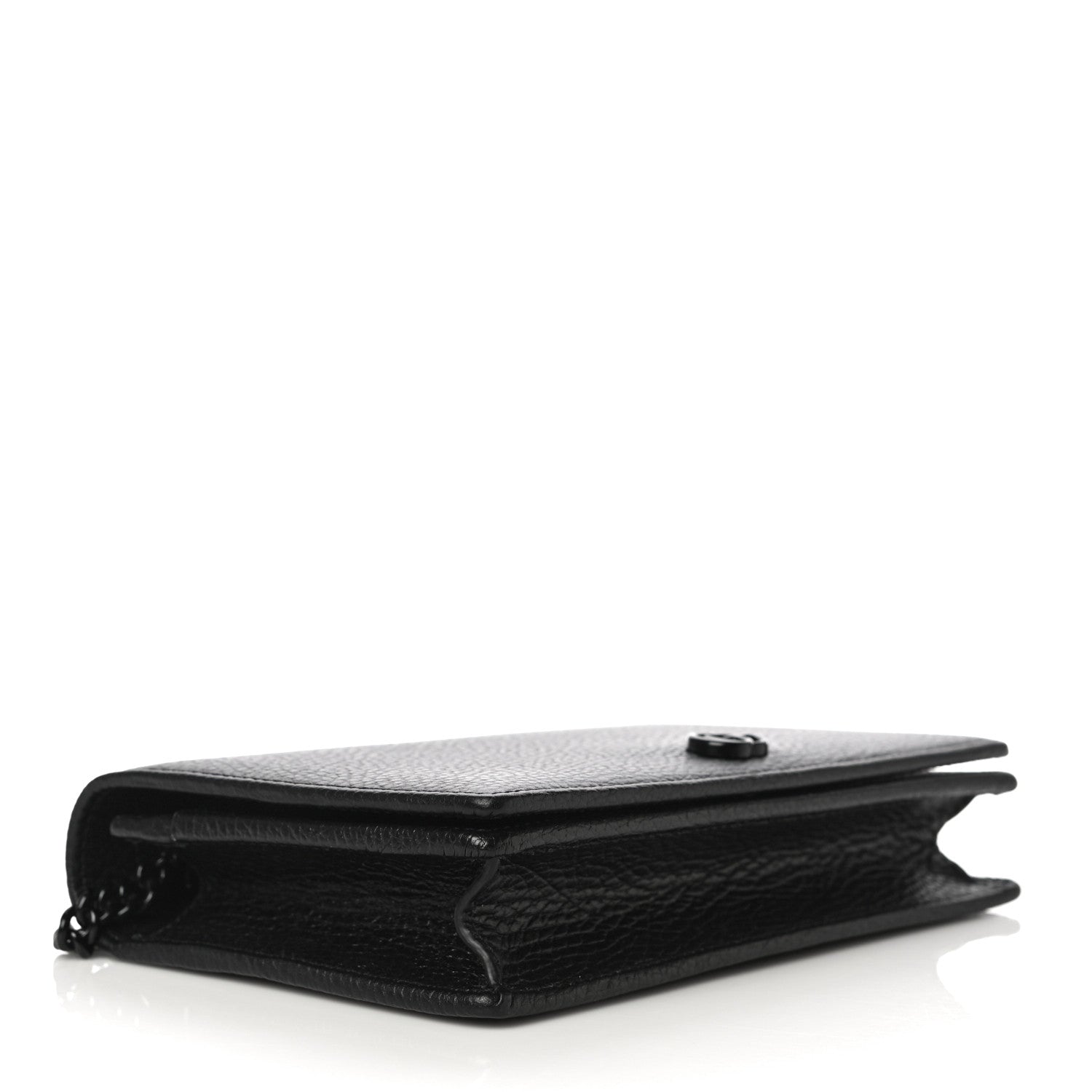 Gucci Dollar Calfskin Enamel Monochrome Mini GG Marmont Chain Wallet Black 3 of 9