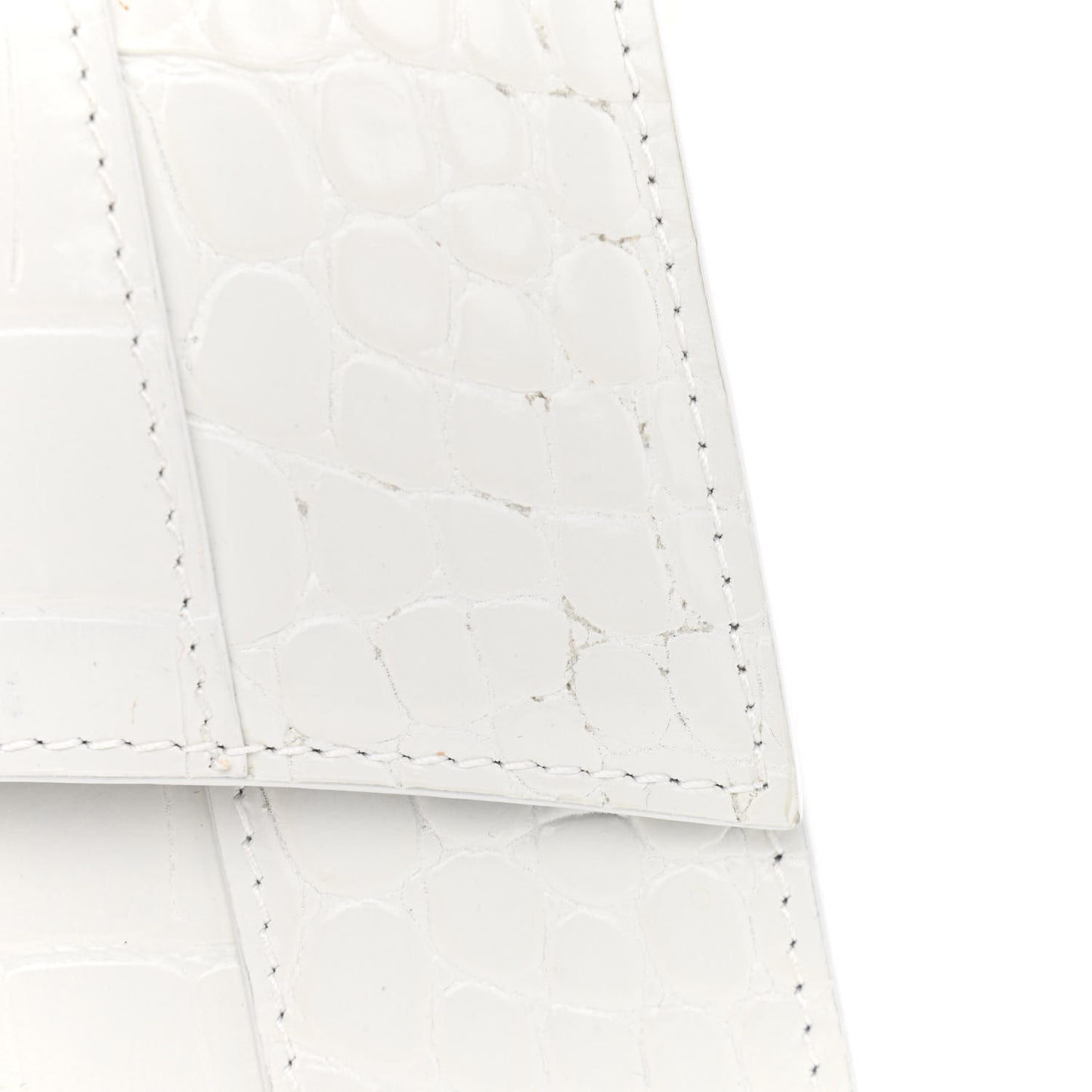 Calfskin Crocodile Embossed Small Hourglass Top Handle Bag White