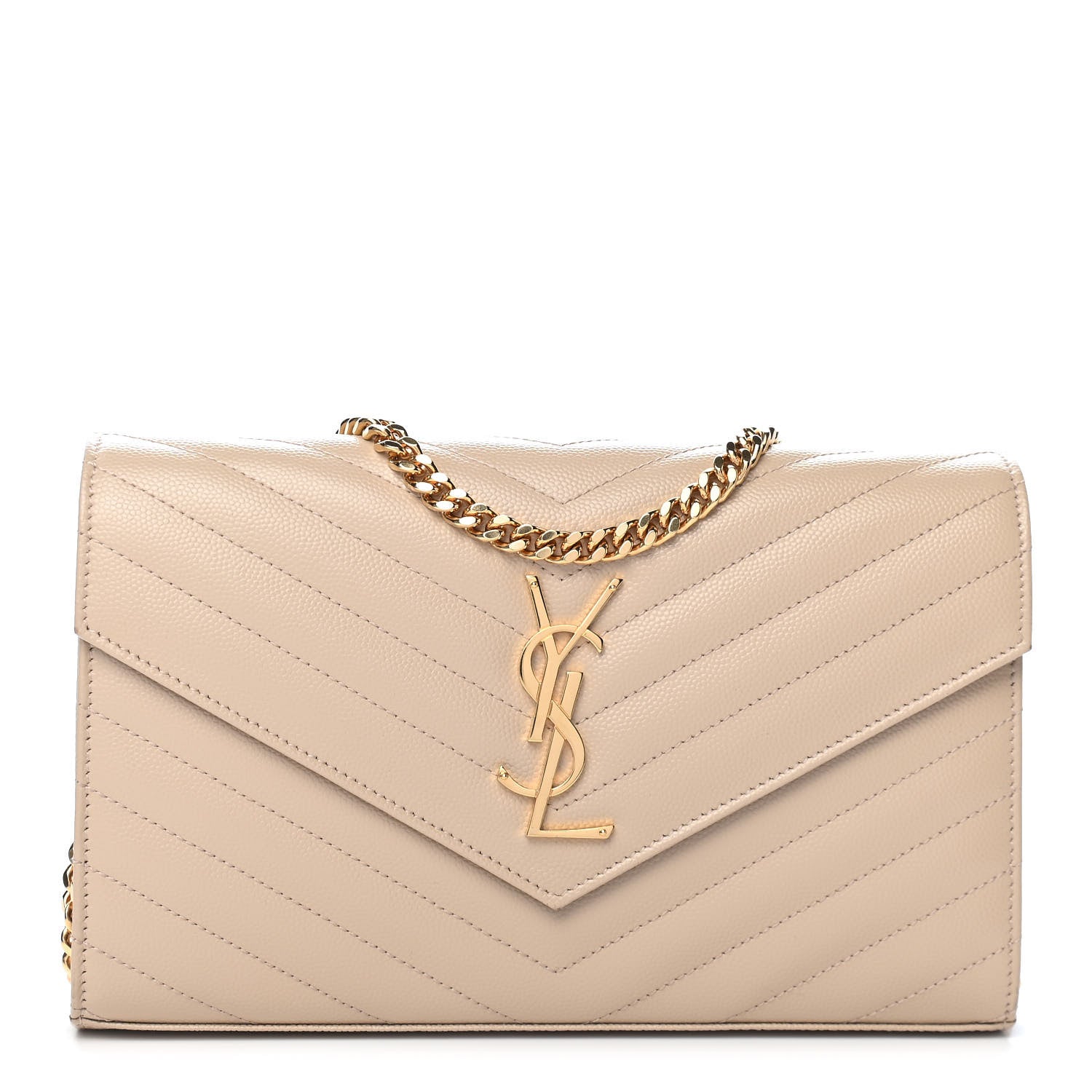 Saint Laurent Grain De Poudre Matelasse Chevron Monogram Chain Wallet Nude Powder 1 of 10
