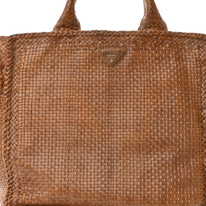 Prada Goatskin Woven Shopping Tote Cacao 7 of 16
