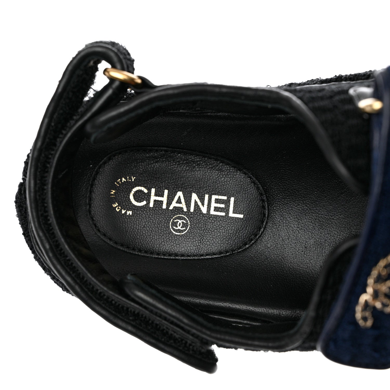Chanel Knit Fabric Velcro Dad Sandals 39 Black Dark Blue Light Blue 7 of 9