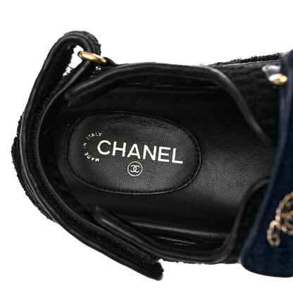 Chanel Knit Fabric Velcro Dad Sandals 39 Black Dark Blue Light Blue 7 of 9