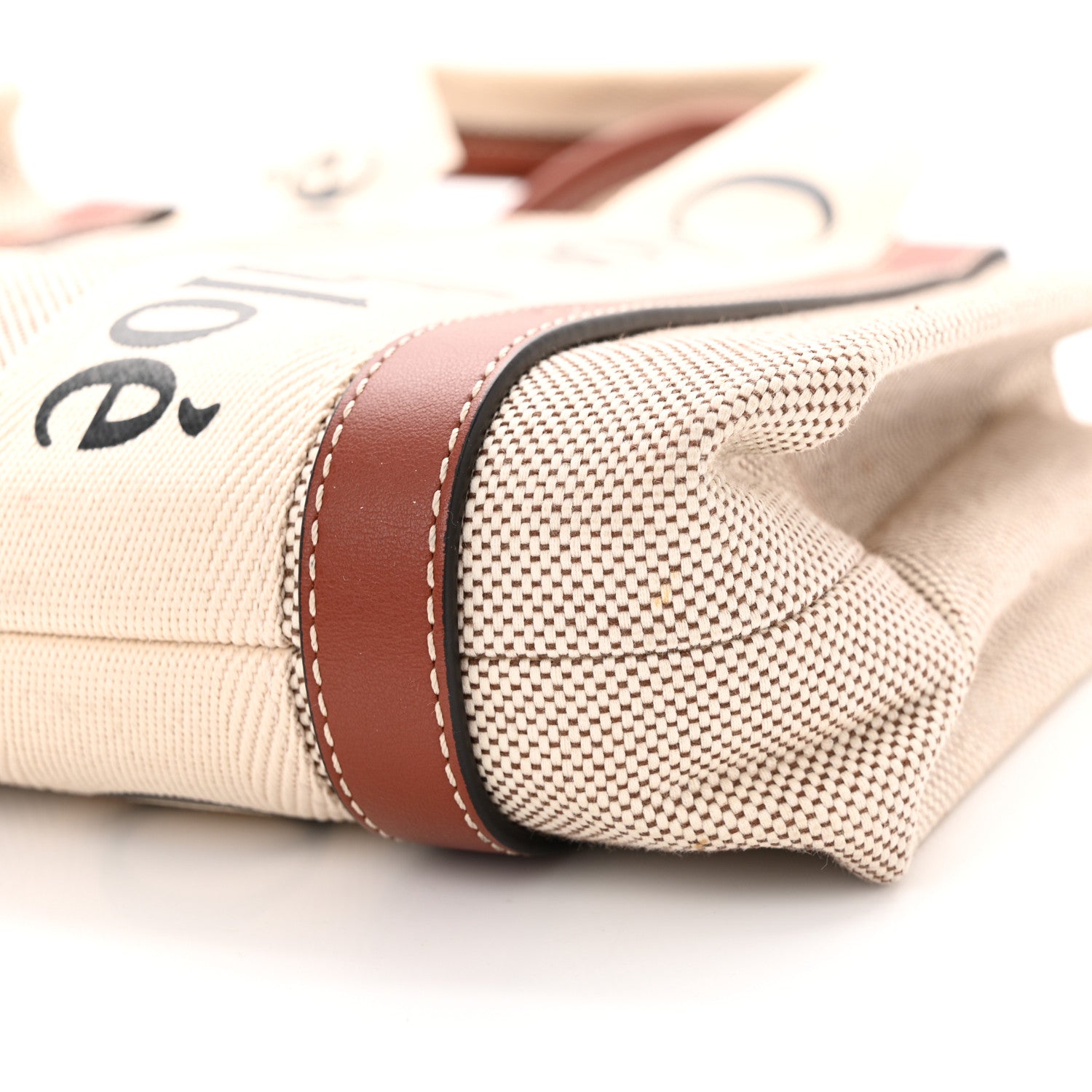 Chloe Cotton Calfskin Small Woody Ribbon Tote White Brown 10 of 12