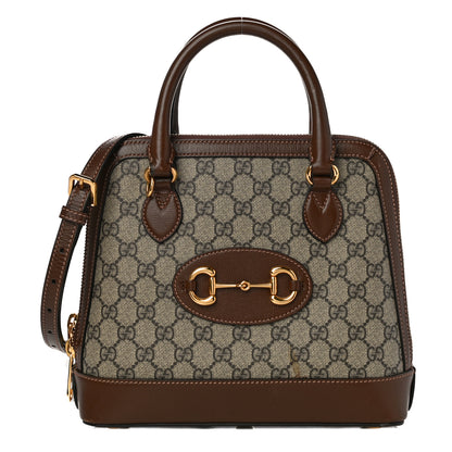 Gucci GG Supreme Monogram Azalea Calfskin Small Horsebit 1955 Top Handle Bag Beige Ebony Brown Sugar 1 of 14