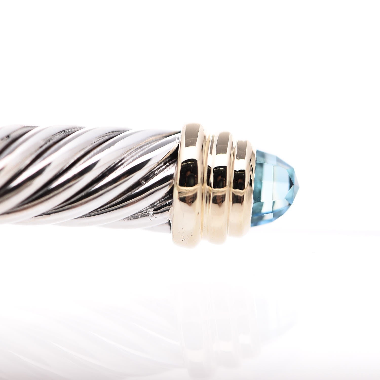 David Yurman Sterling Silver 14K Yellow Gold Blue Topaz 5mm Cable Classics Petite Color Bracelet 4 of 5