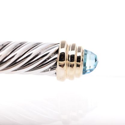 David Yurman Sterling Silver 14K Yellow Gold Blue Topaz 5mm Cable Classics Petite Color Bracelet 4 of 5