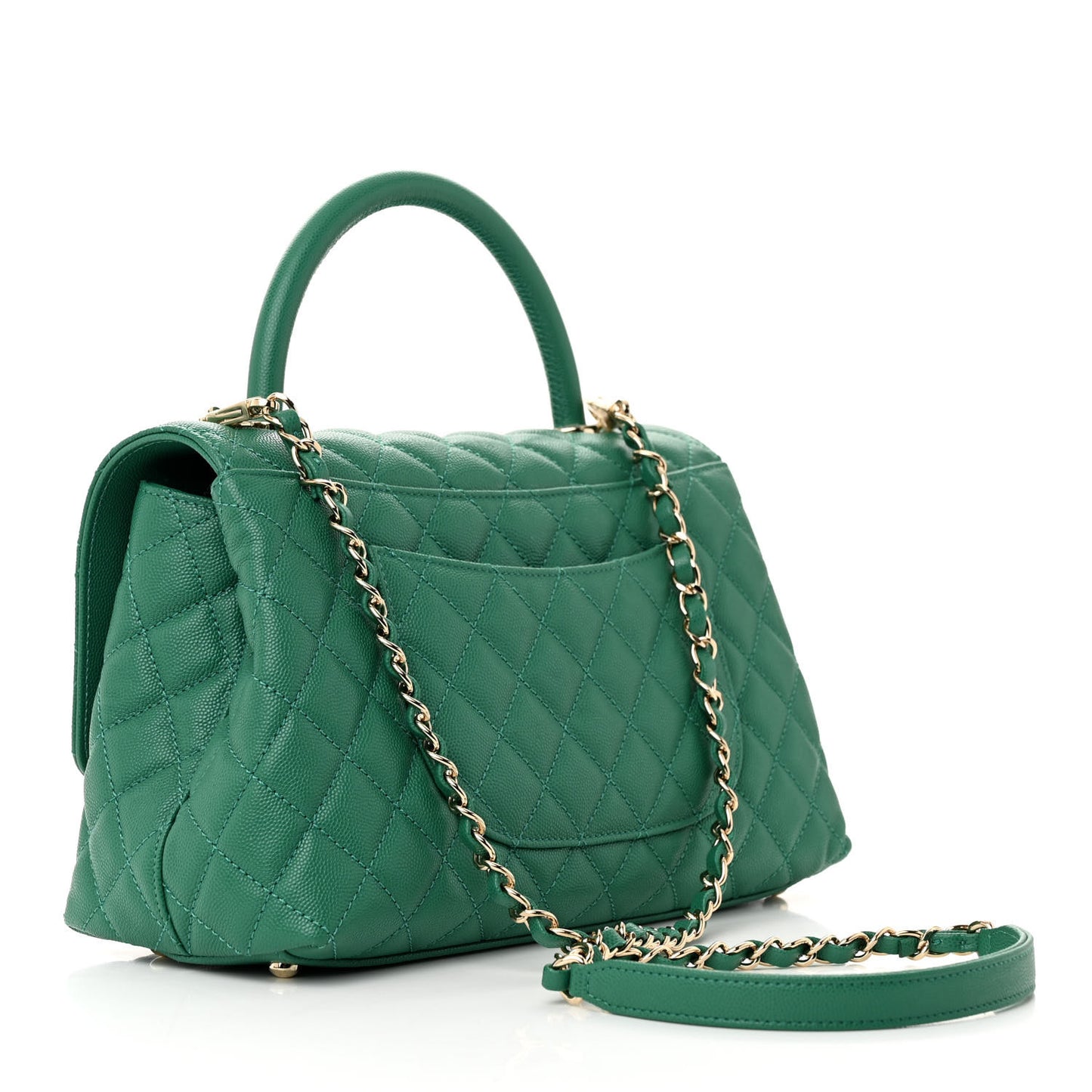 Caviar Quilted Small Coco Handle Flap Green