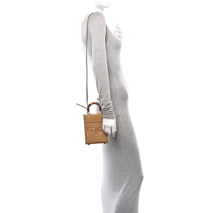 Fendi Vitello King Plexiglass Logo Embossed Mini Fendi Sunshine Shopper Tote Miele Scuro 2 of 10