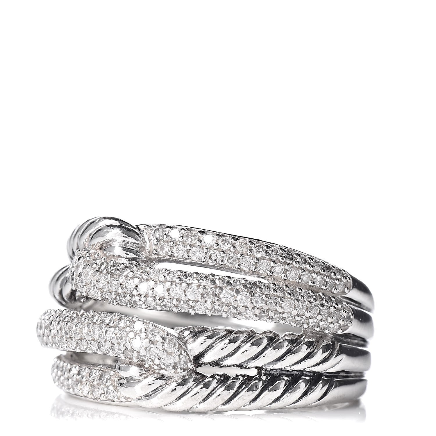 David Yurman Sterling Silver Diamond 13mm Labyrinth Double Loop Ring 53 6.5 3 of 5