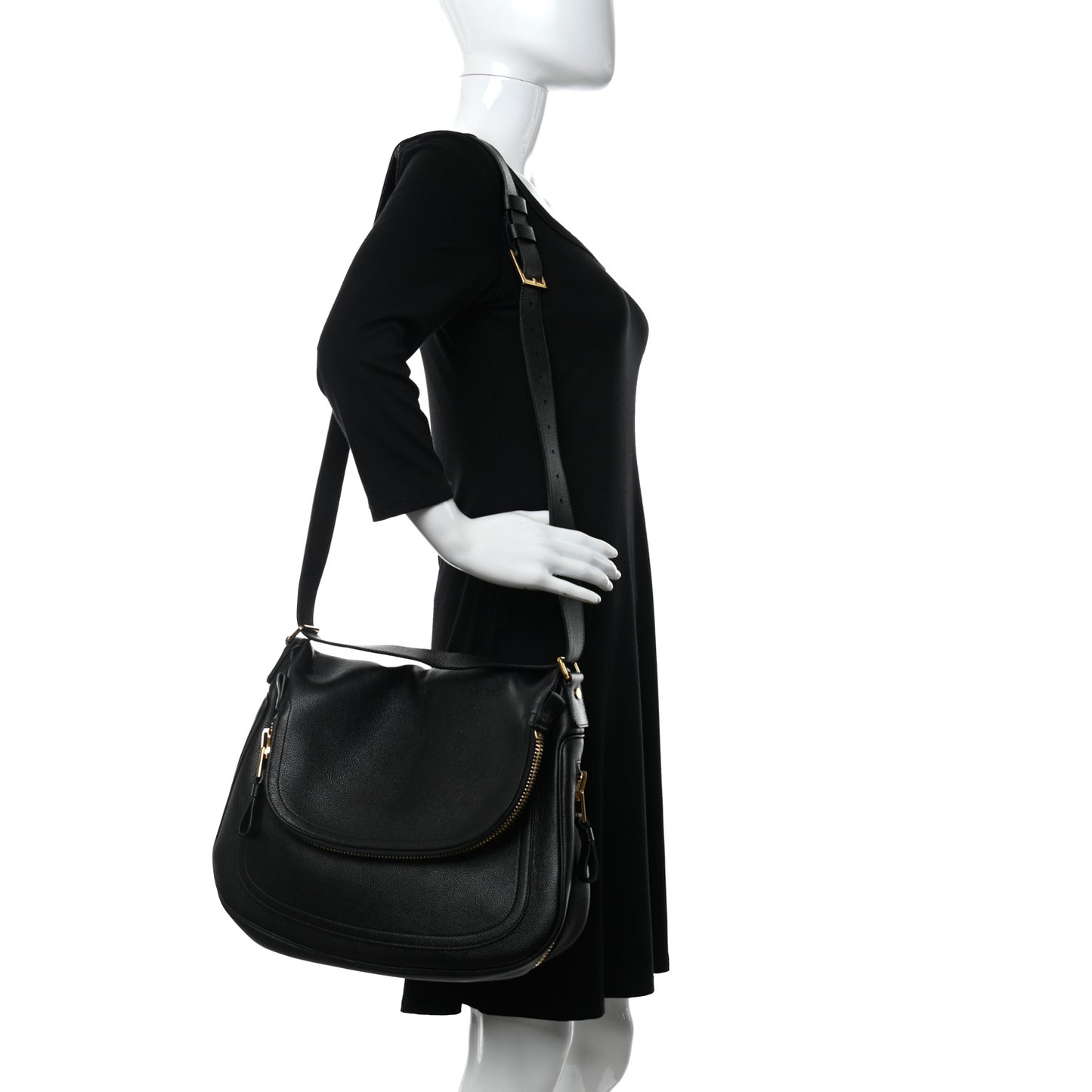 Grained Calfskin Large Jennifer Crossbody Bag Black