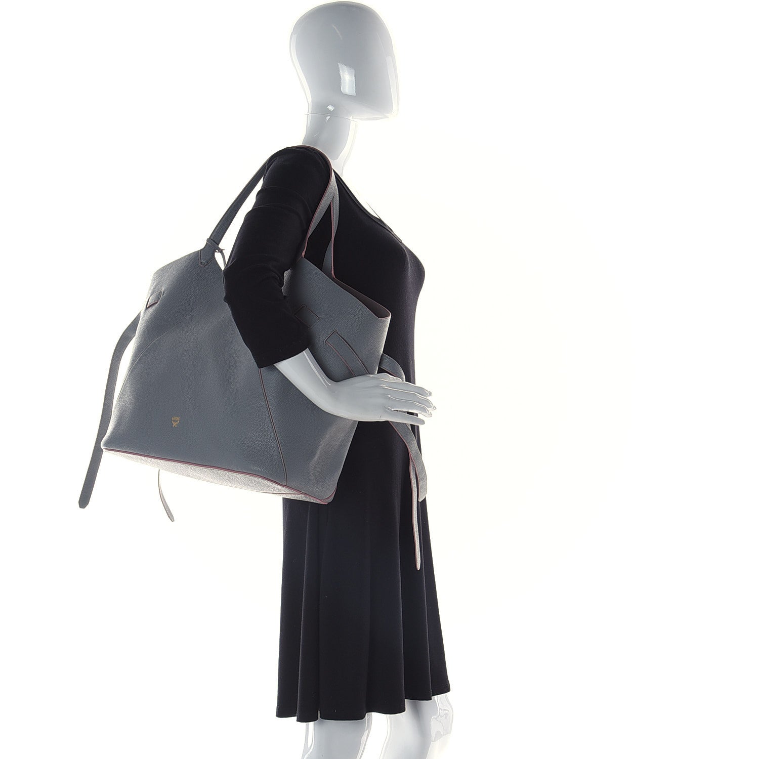 MCM Grained Calfskin Top Handle Tote Grey Pink 2 of 7