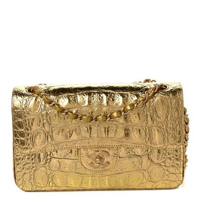 Chanel Metallic Calfskin Crocodile Embossed Cocodile Small Double Flap Gold 1 of 8