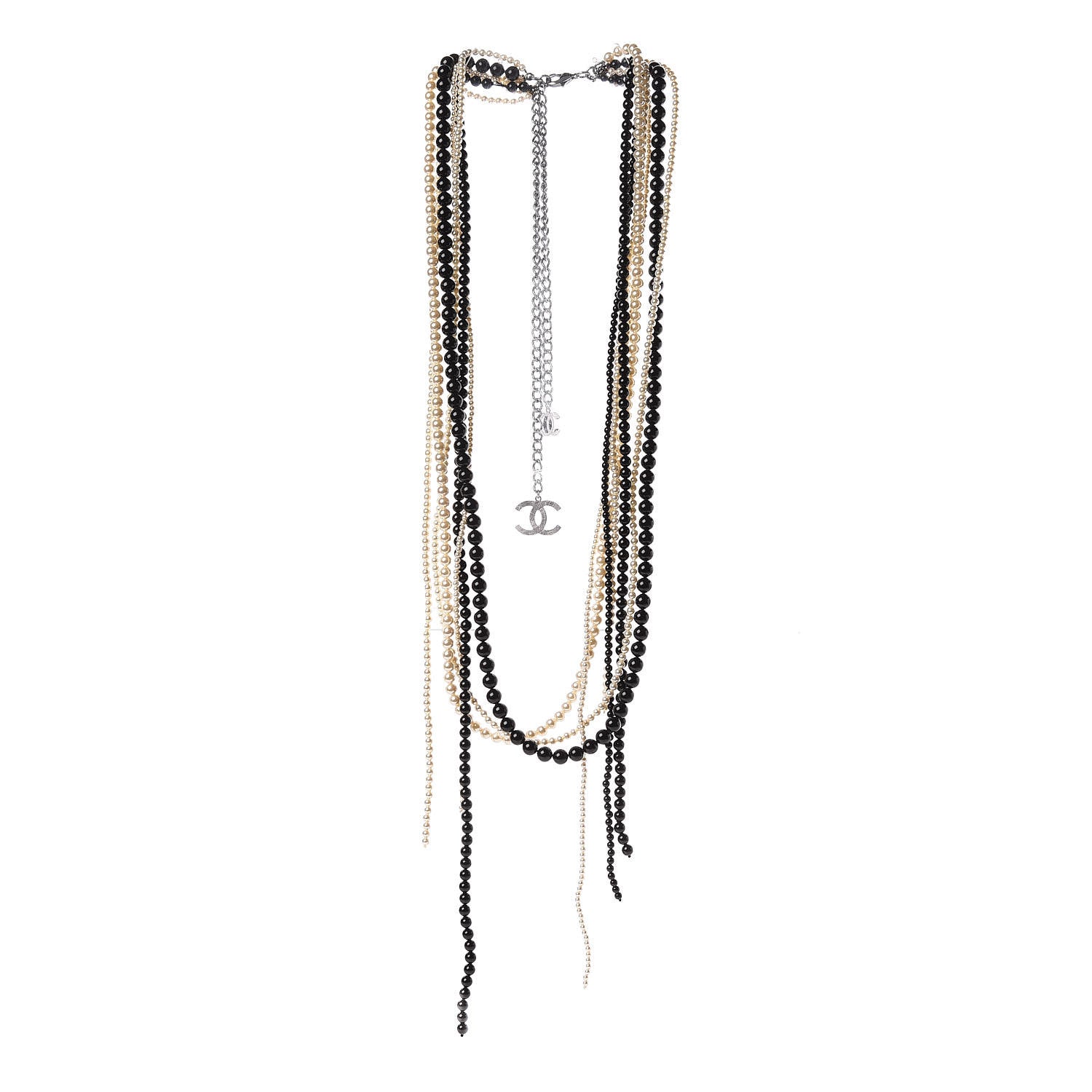 Chanel Pearl Beaded CC Multistrand Necklace Gold Black White 3 of 4