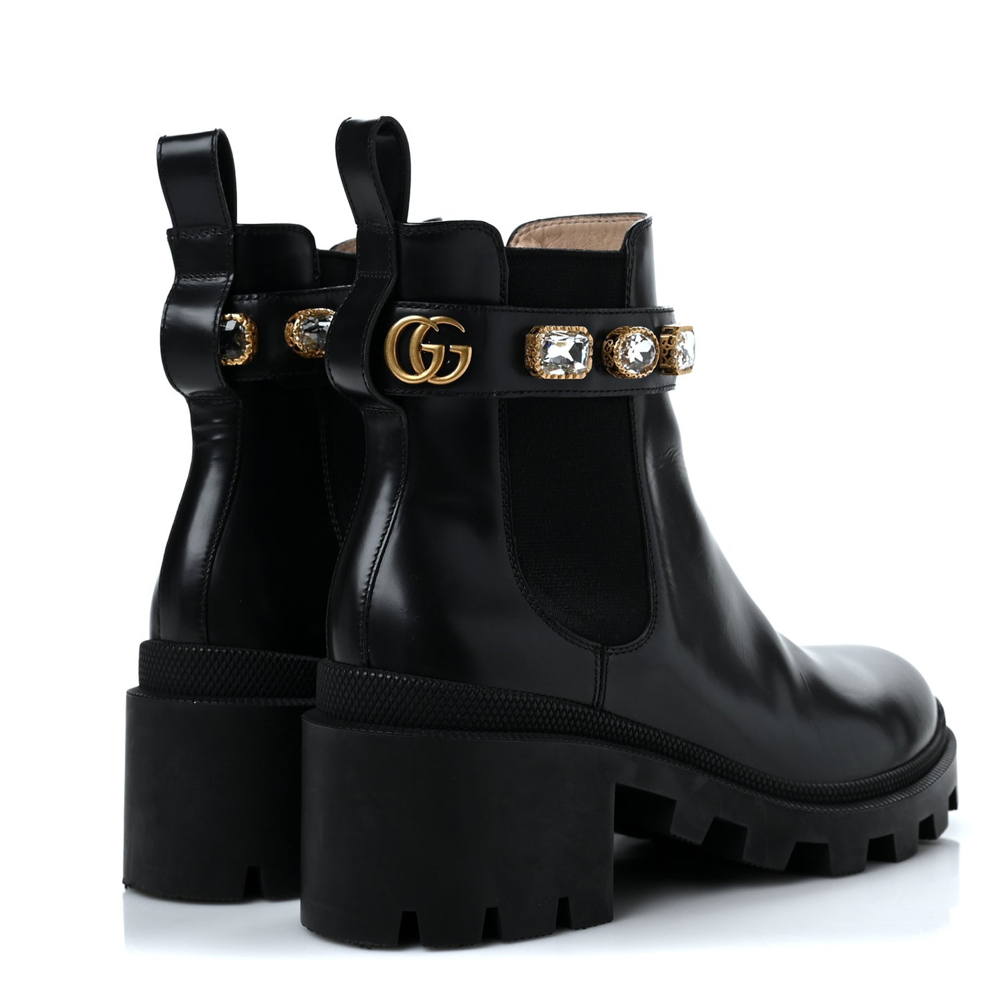 Calfskin Crystal GG Trip Chelsea Ankle Boots 38.5 Black