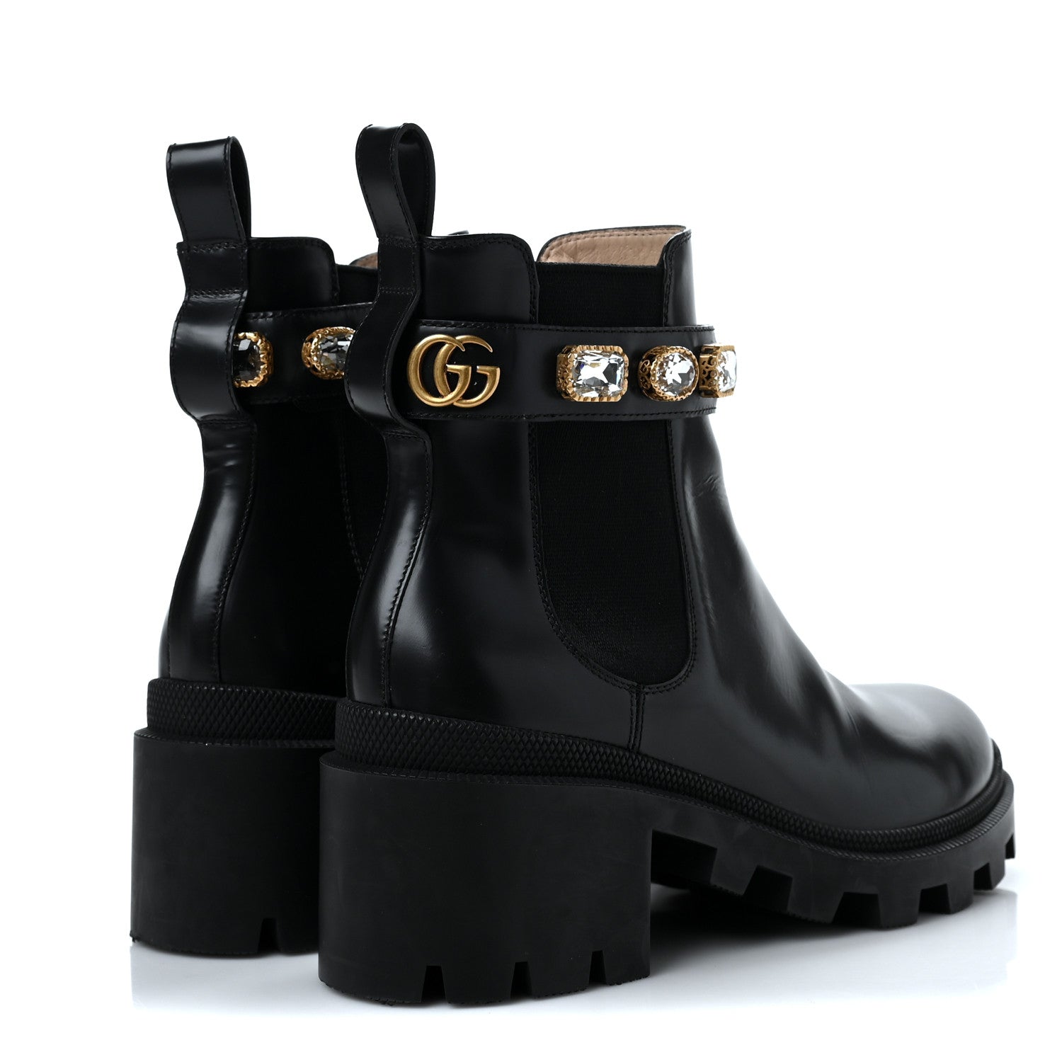 Gucci Calfskin Crystal GG Trip Chelsea Ankle Boots 38.5 Black 3 of 8