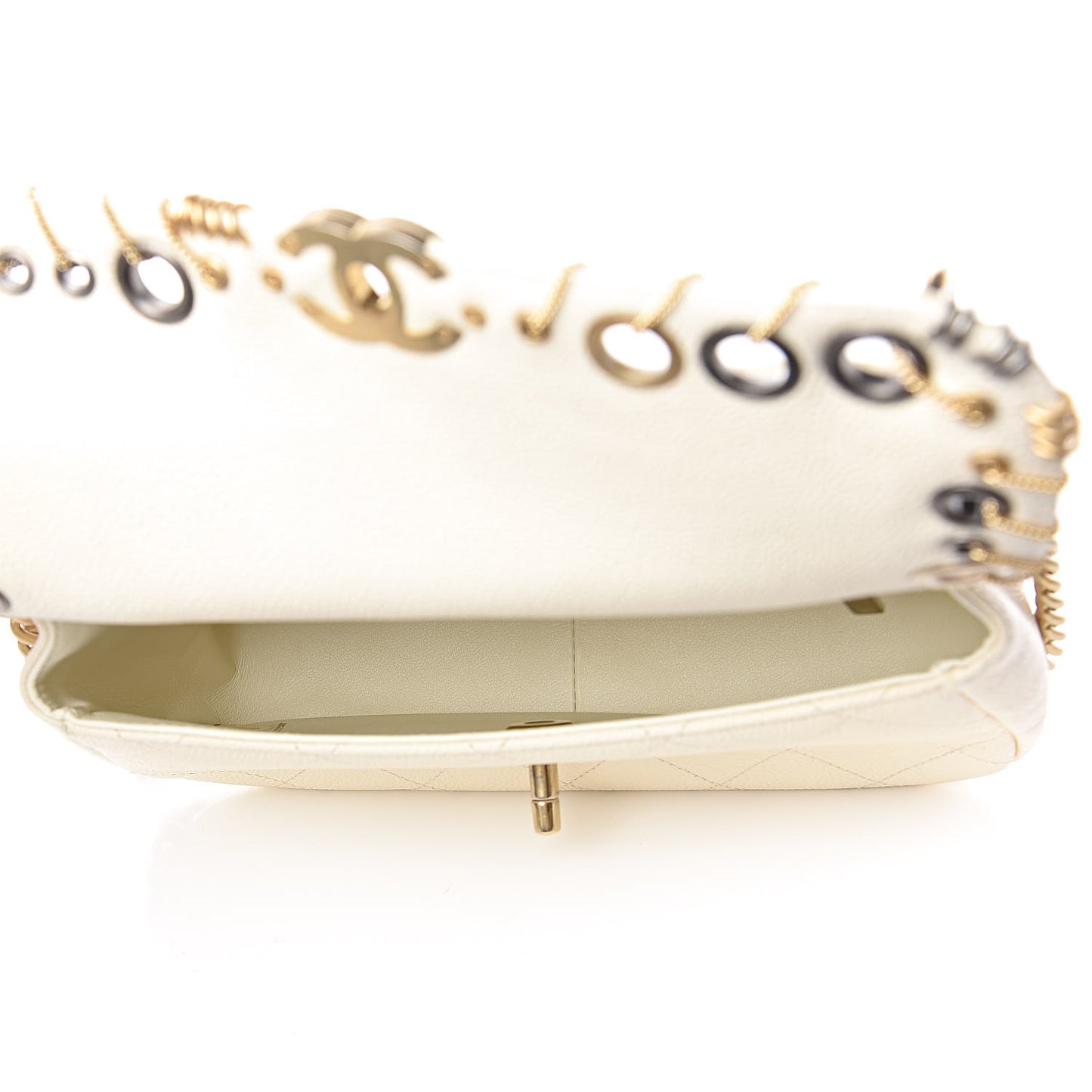 Caviar Quilted Grommet Embellished Small Piercing Chic Flap Bag Ivory