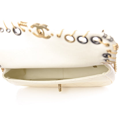 Chanel Caviar Quilted Grommet Embellished Small Piercing Chic Flap Bag Ivory 5 of 12