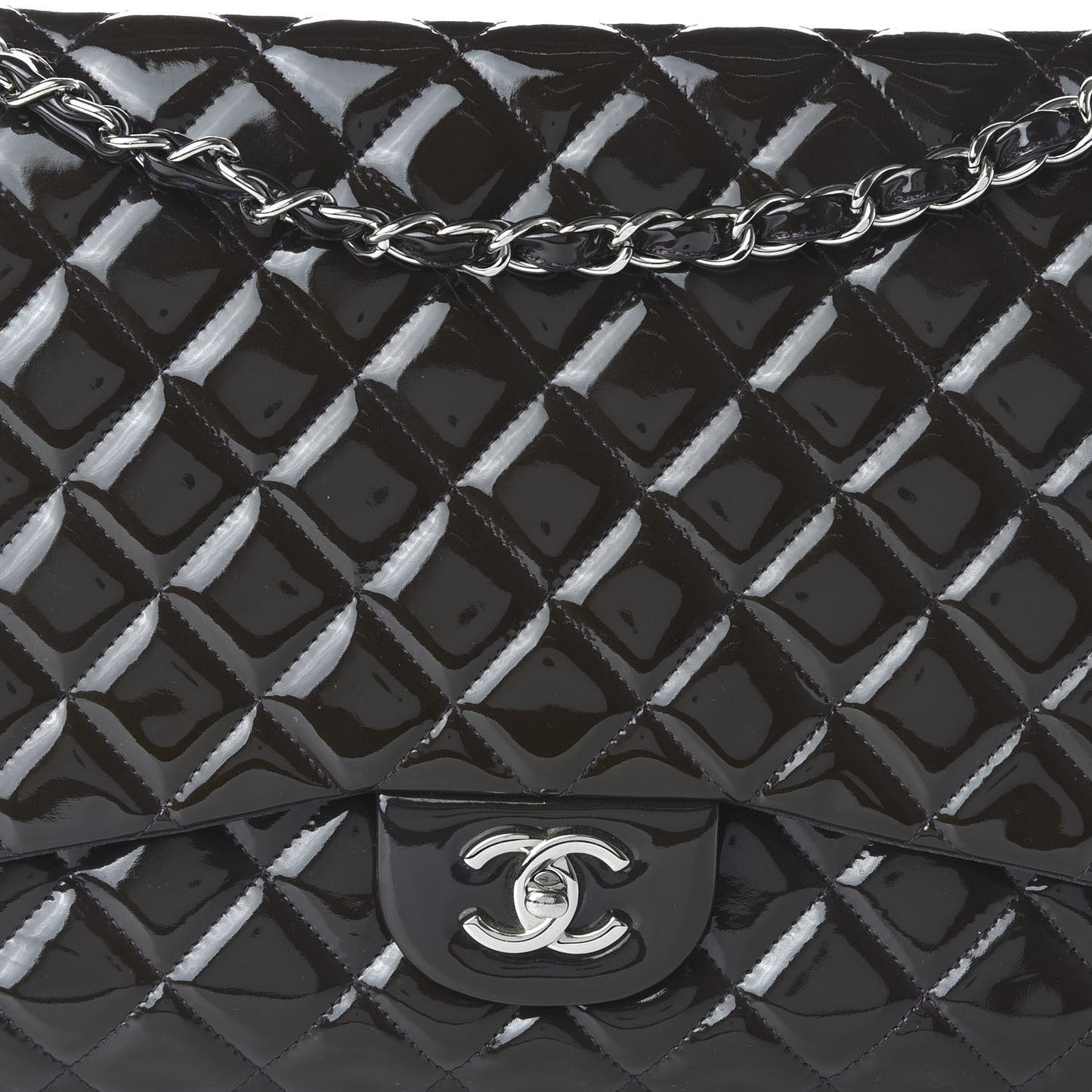 Patent Quilted Maxi Single Flap Dark Purple