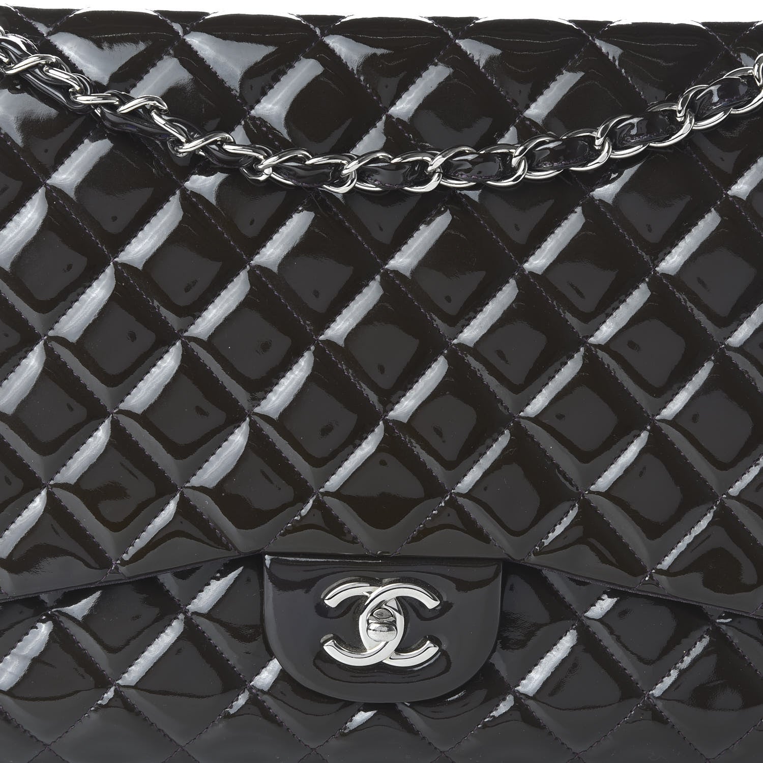 Chanel Patent Quilted Maxi Single Flap Dark Purple 10 of 11