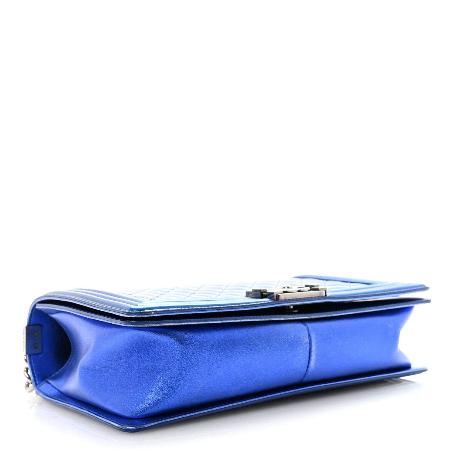 Chanel Metallic Patent Quilted New Medium Boy Flap Blue 1856142
