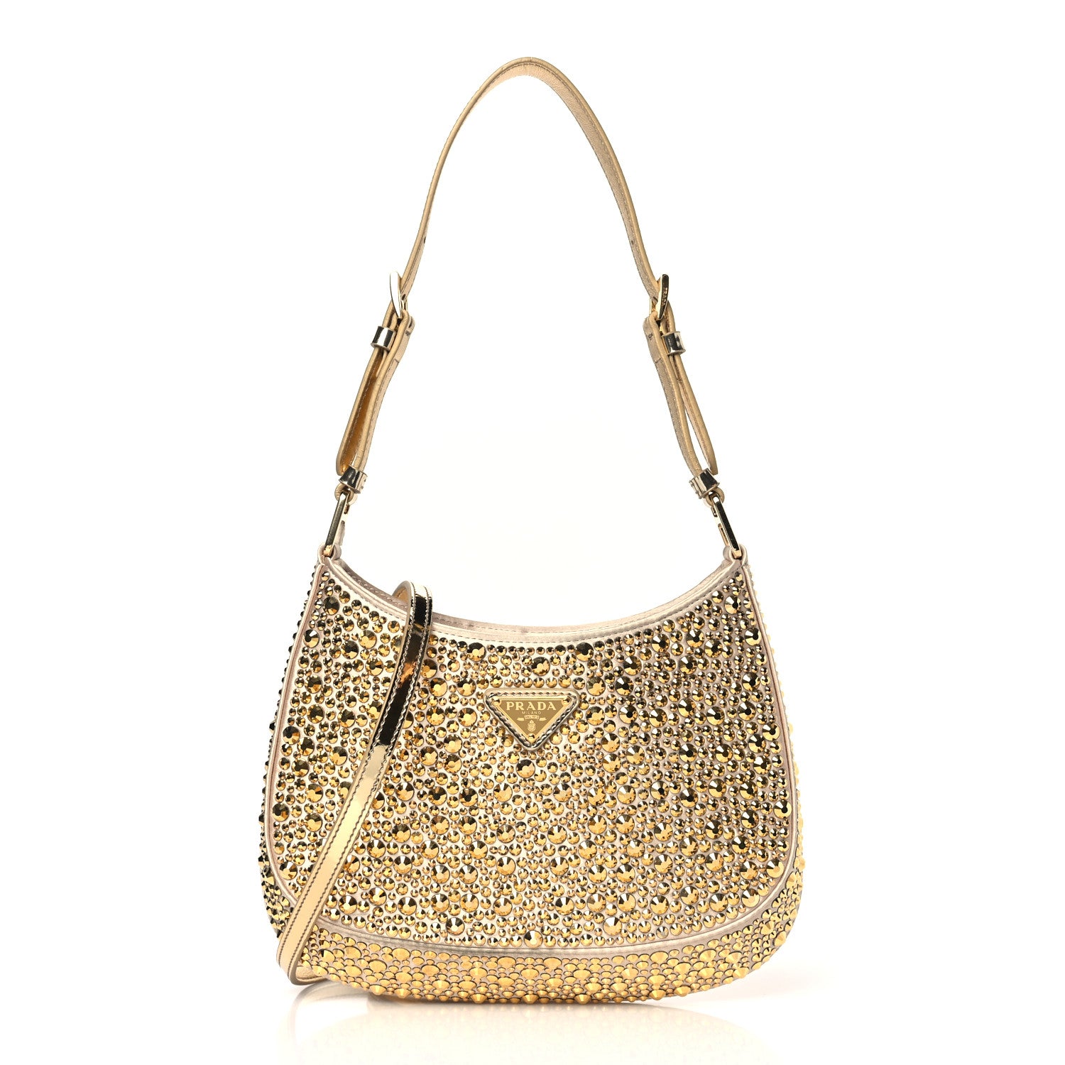 Prada Satin Crystal Cleo Adjustable Strap Shoulder Bag Platino 1 of 9