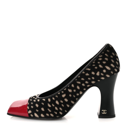 Chanel Pony Hair Lambskin Patent Cap Toe Pumps 41 Black White Dark Red 1 of 11