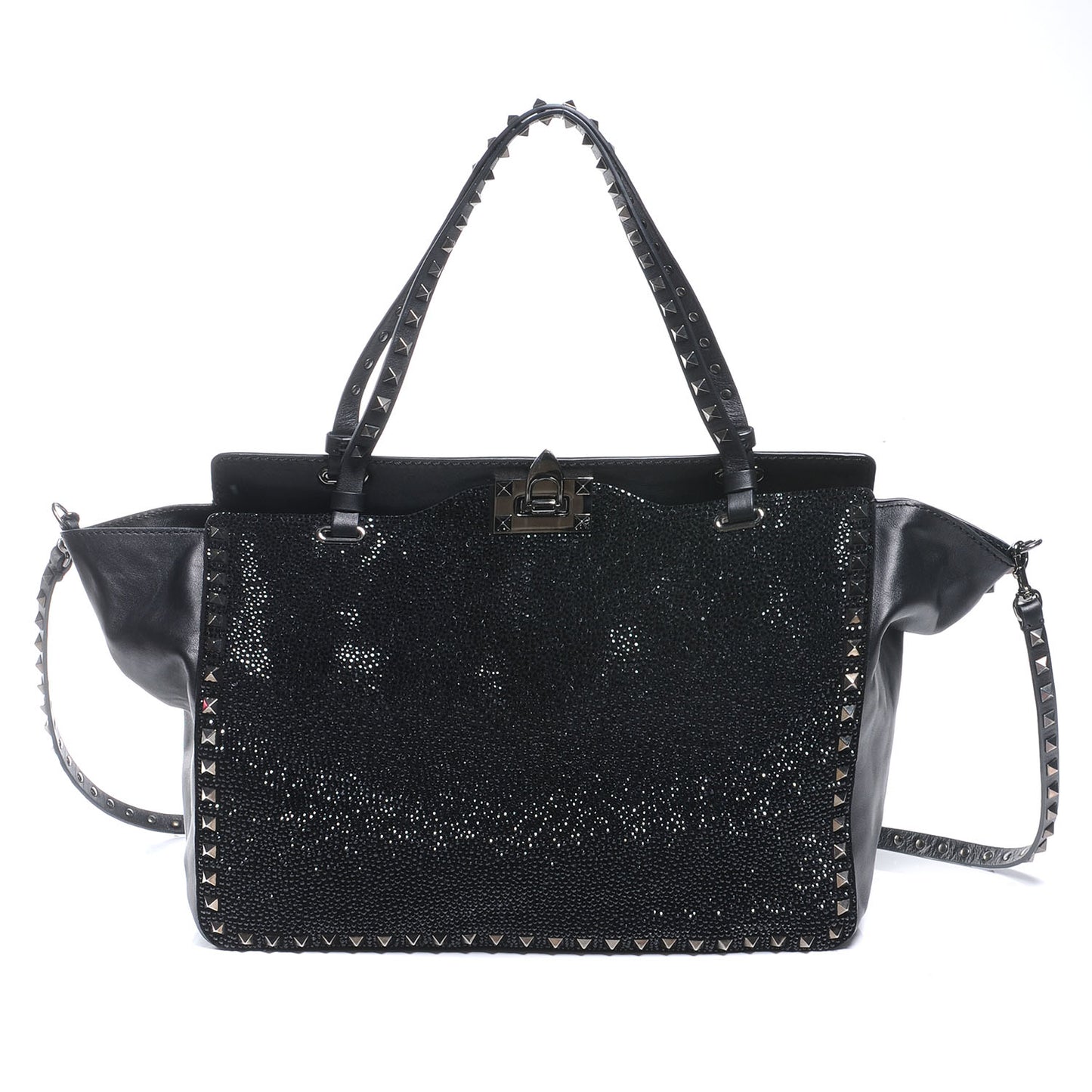Vitello Crystal Medium Rockstud Tote Black