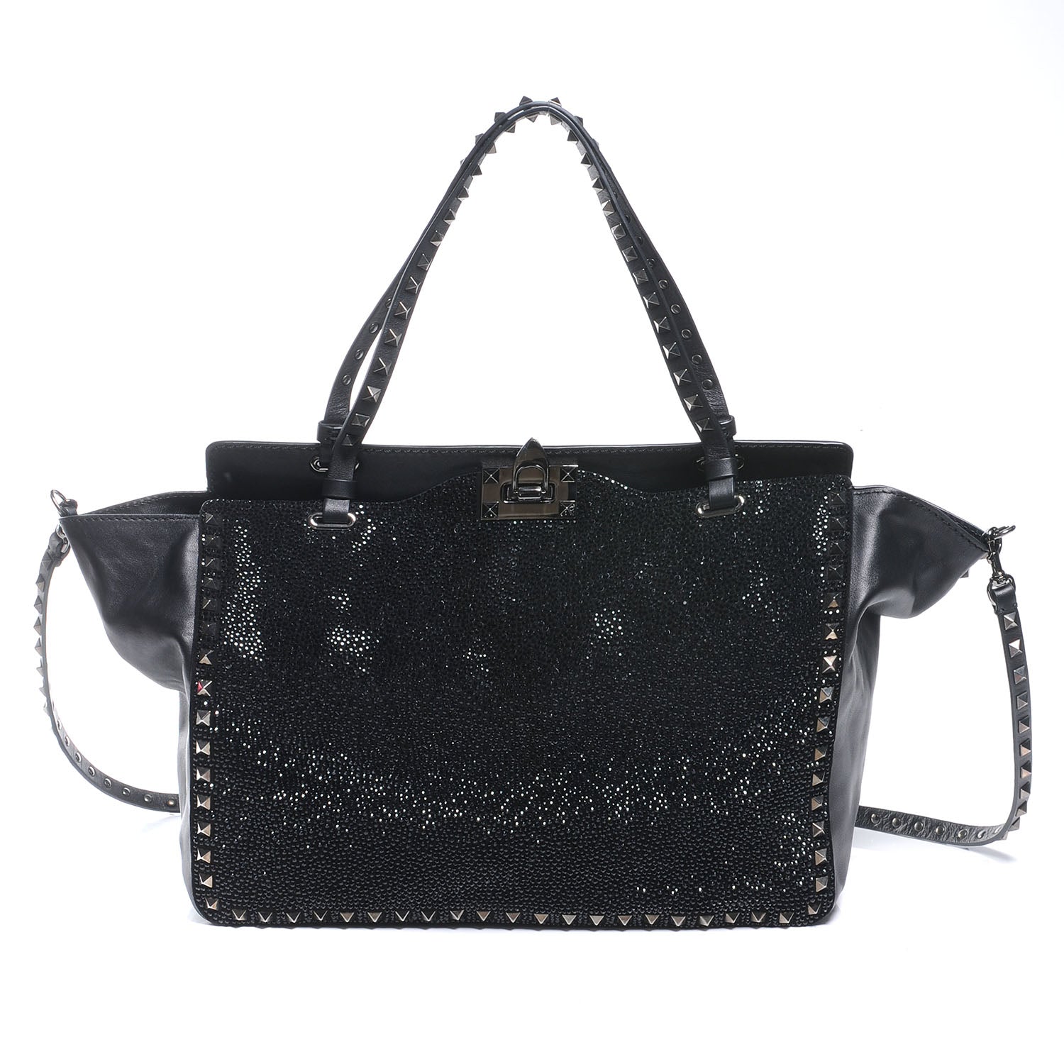 Valentino Garavani Vitello Crystal Medium Rockstud Tote Black 1 of 7