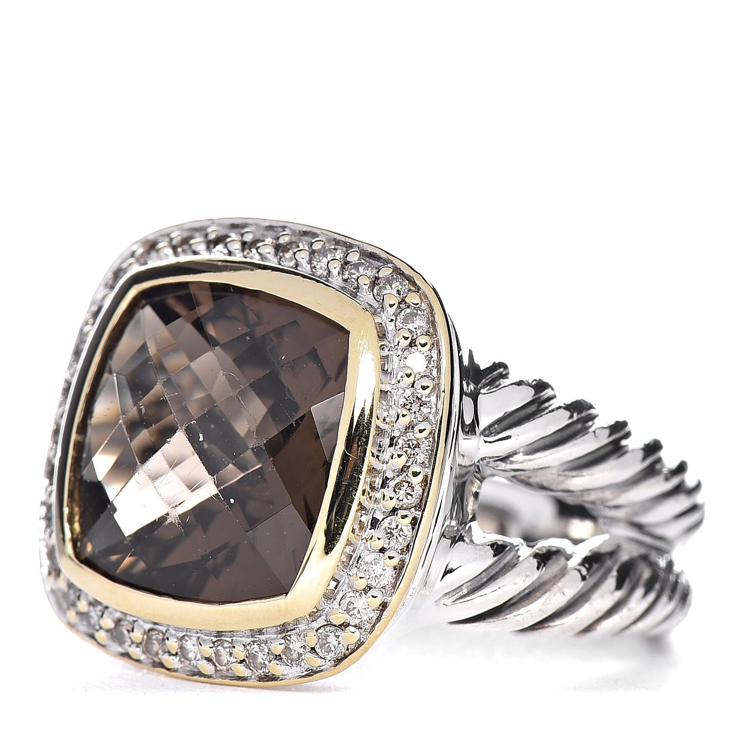 David Yurman Sterling Silver 18K Yellow Gold Diamond Smoky Quartz 11mm Albion Ring 51 5.75 3 of 7