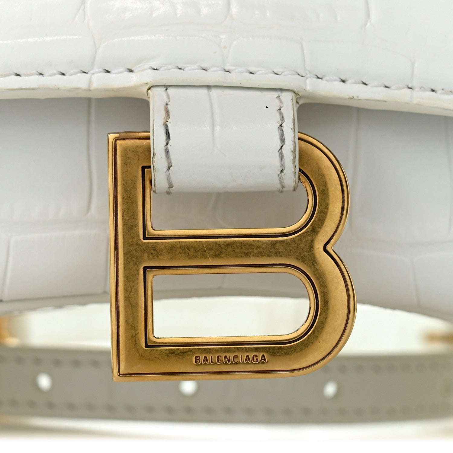 Balenciaga Calfskin Crocodile Embossed Small Hourglass Top Handle Bag White 11 of 13