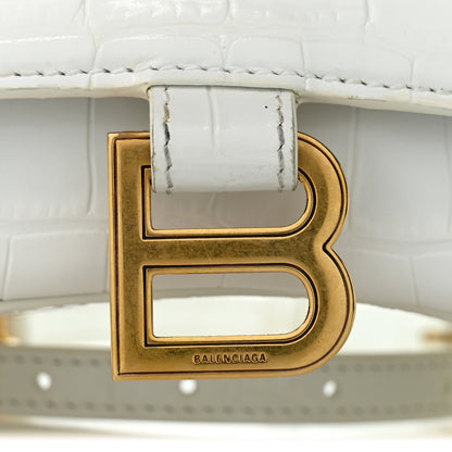 Balenciaga Calfskin Crocodile Embossed Small Hourglass Top Handle Bag White 11 of 13