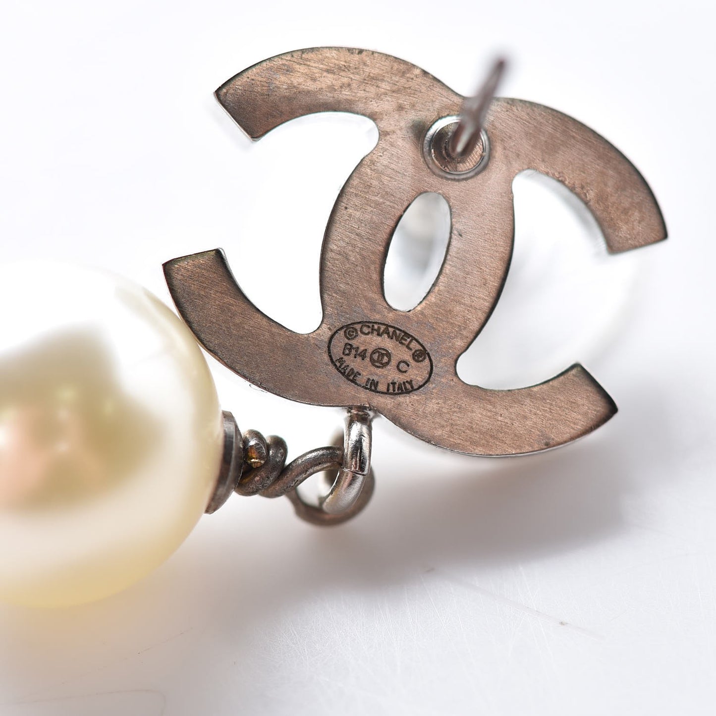 Crystal Pearl CC Drop Earrings Silver