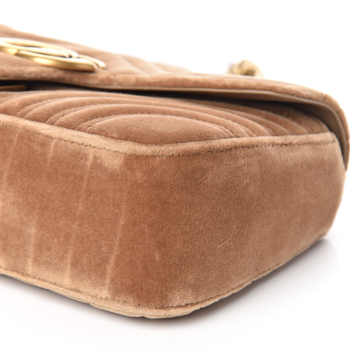 Velvet Matelasse Small GG Marmont Shoulder Bag Taupe