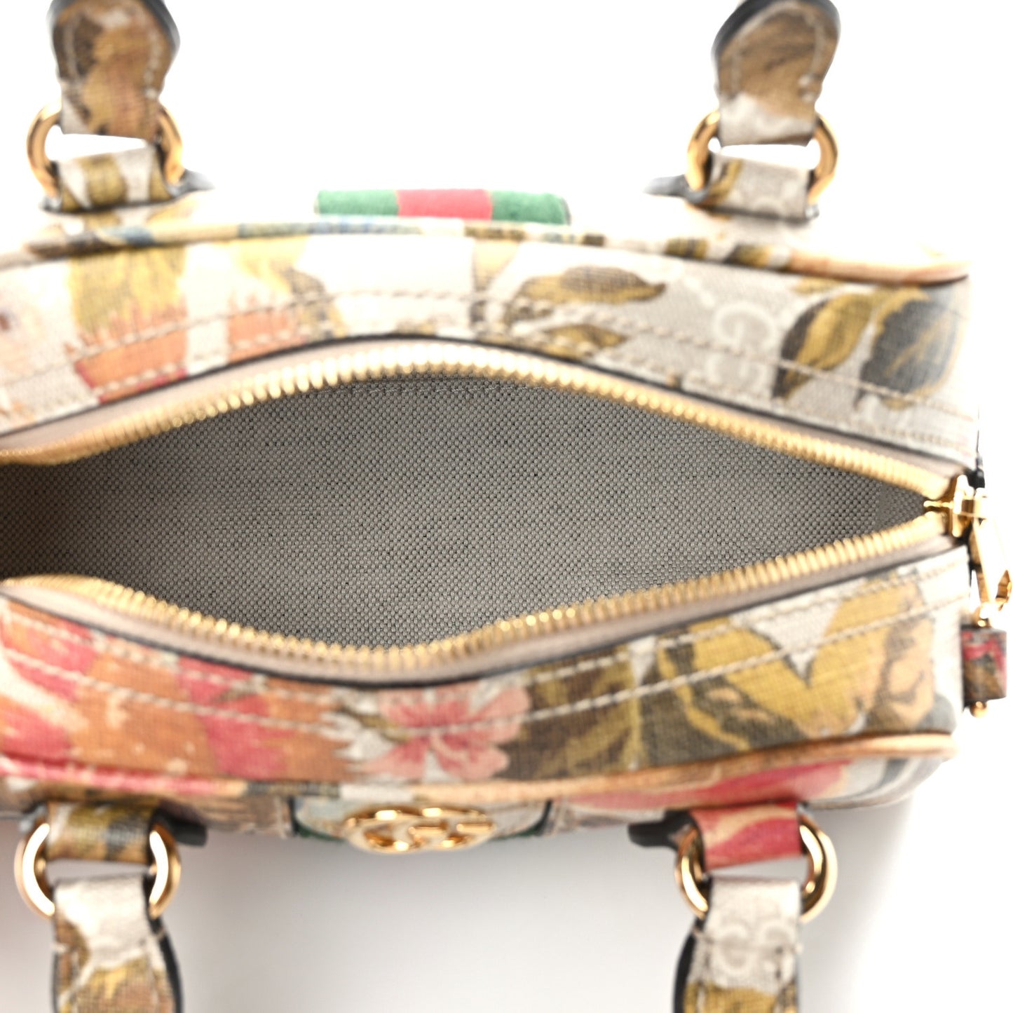 GG Supreme Monogram Water Flora Web Mini Ophidia Top Handle Bowler Bag Beige White Multicolor