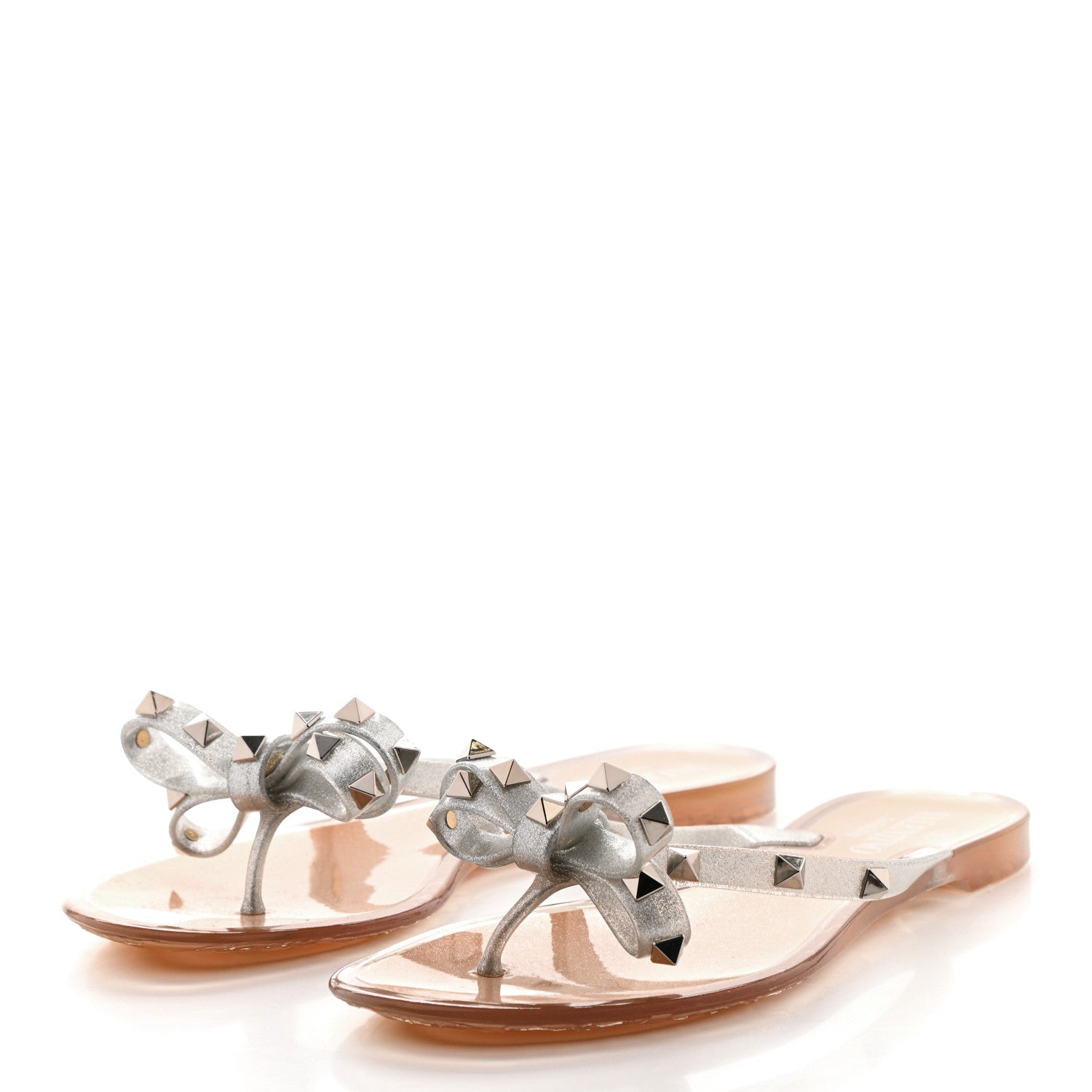 Valentino Garavani PVC Jelly Glitter Rockstud Bow Thong Sandals 38 Silver 3 of 8