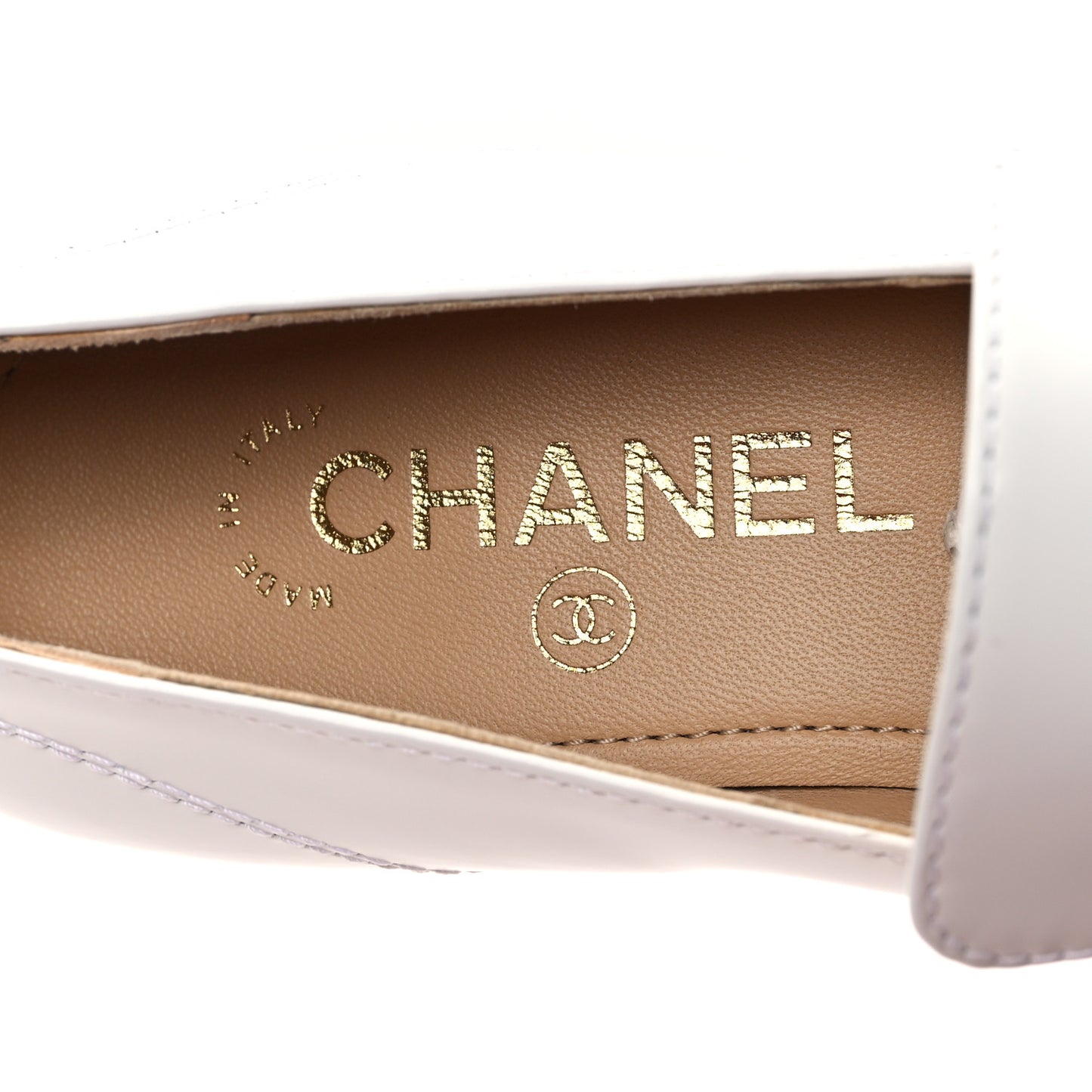 Shiny Calfskin Logo Loafers 37 White