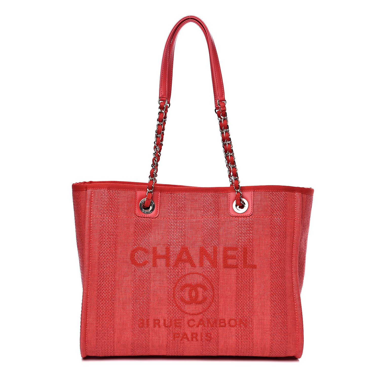 Chanel Mixed Fibers Striped Small Deauville Tote Red 1 of 11